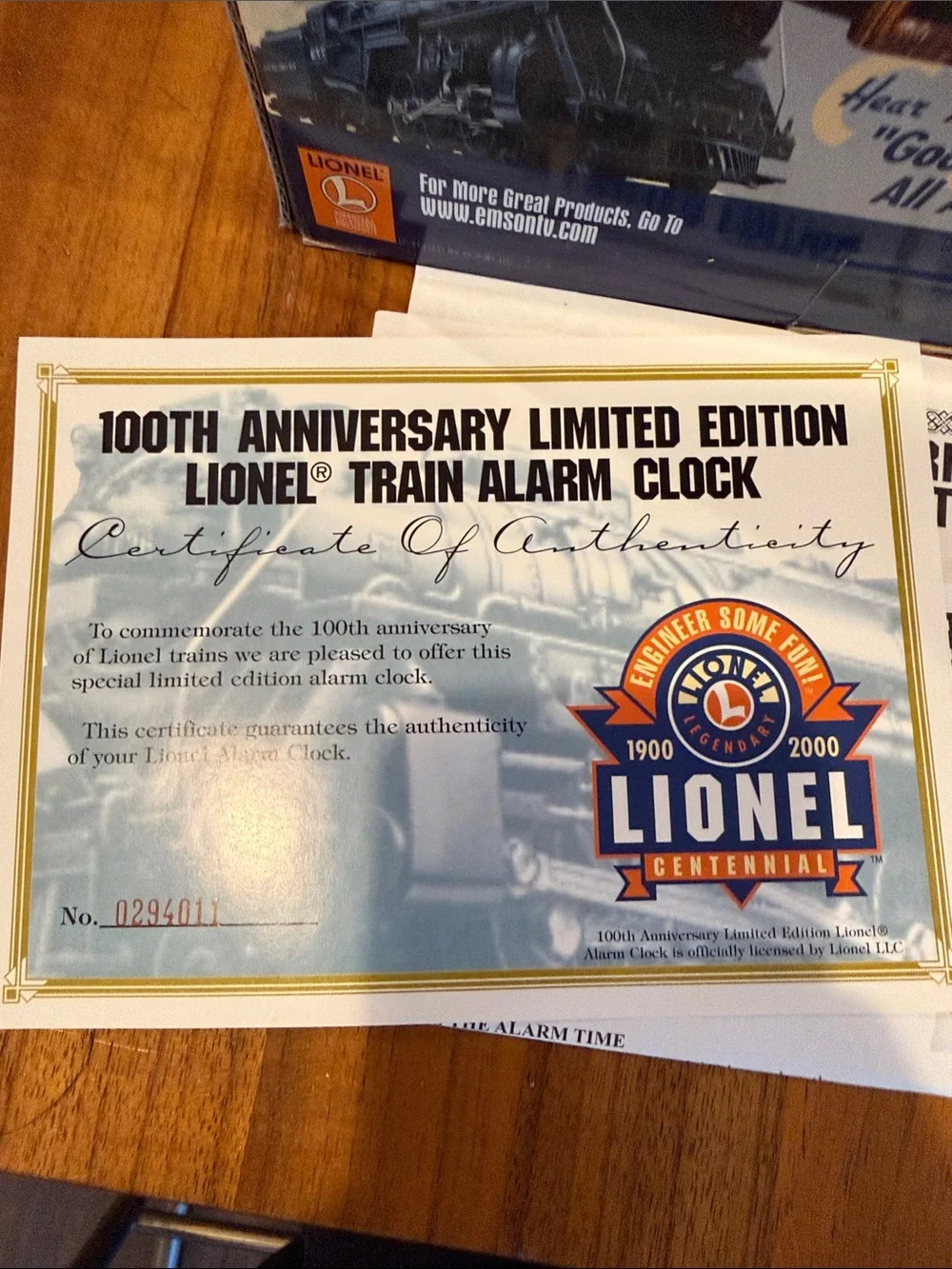 New in box LIONEL 100th Anniversary Talking Train Alarm Clock Complete Set